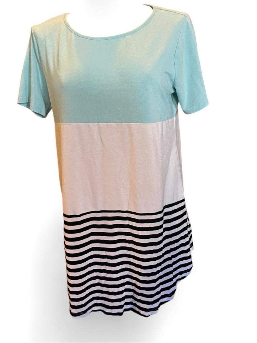 Zenana Outfitters Mint, White & Black Colorblock Stripe Tunic